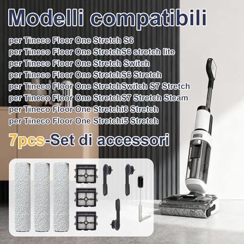 3 Brush Head and 3 Filters Accessories for Tineco Floor One Stretch S6 / S6 Stretch Lite / Switch S6 Stretch/Switch S7 Stretch/ S7 Stretch Steam/ i6 Stretch/ i5 Stretch/ S9 Artist Nass Vacuum Cleaner