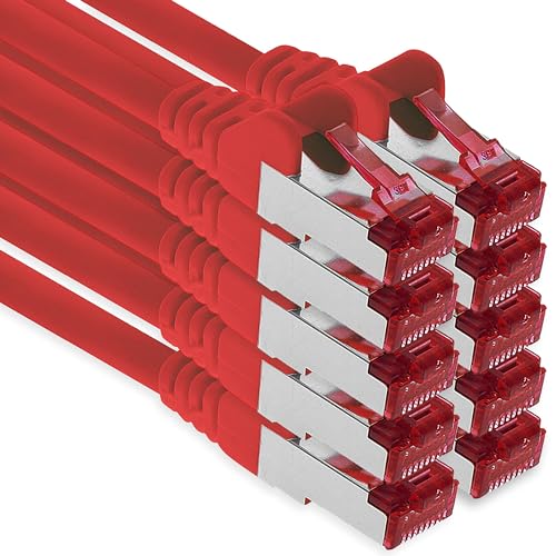 1aTTack.de - 10x 7,5m CAT6 Patchkabel S/FTP PIMF Schirmung CAT.6 RJ45 Netzwerkkabel Ethernetkabel DSL LAN Router Switch Modem Patchfeld - rot - 10 Stü