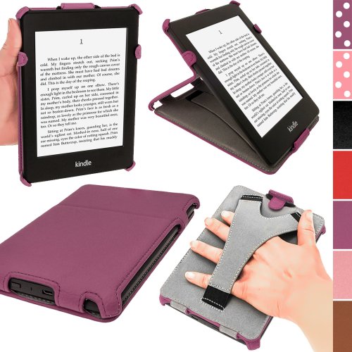 iGadgitz Purple PU Leather Case Cover for Amazon Kindle Paperwhite 2015 2014 2013 2012 With Sleep/Wake Function & Integrated Hand Strap