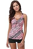 Attraco Women's Oceanic Stripes Two Piece Swimsuit Tankini for Women Coral 14