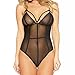 FIYOTE Women See Through Slim Fit Mesh Bodysuit Romper Tops For Clubwear Small Size Black