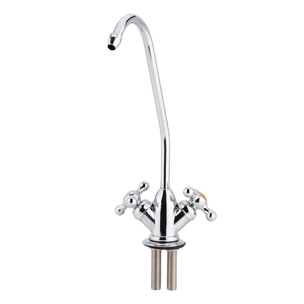 1/4'' Zinc Alloy Double Head Faucet Chrome Plated Reverse Osmosis Drinking Water Filter Kitchen Tap