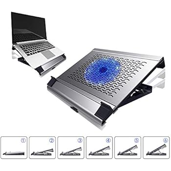 Pccooler Aviation Aluminum Laptop Cooling Pad, Laptop Cooler with Water Wave Moire Art Design, 160mm Quiet Blue LED Fans for 12-17.3 Inch Laptop, Dual 2 USB 2.0 Ports, 6 Angle Adjustable Laptop Stand