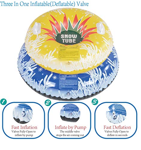 HIWENA Snow Tubes, Inflatable Snow Tubes for Family with 2 Higher Handles, Heavy Duty Snow Sled for Adults, and Snow Toy for Kids, 48 and 37 Inch Snowflake Snow Tubes (2 Pack) (Renewed) - Thumbnail 4