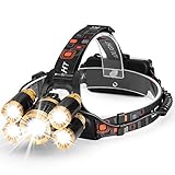 Akale Rechargeable Headlamp, Super Bright LED Headlights with 8000 Lumens, Zoomable, IP65 Water-Resistant, 5 Light Modes For Camping, Security, Emergency Use Night Readin (2 18650 2500mah Included)
