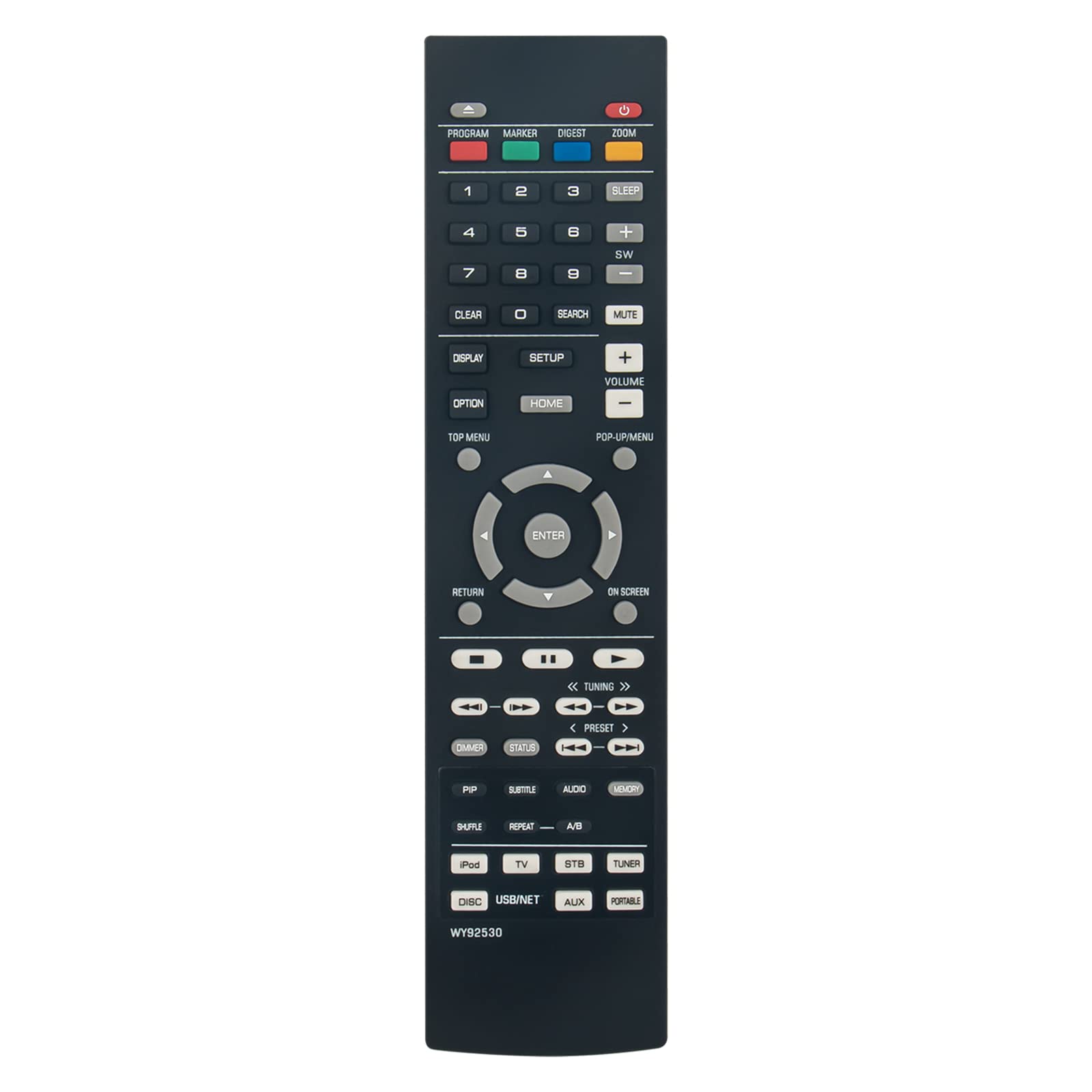 VINABTY New WY92530 Remote Control Replacement fit for YAMAHA Blu-ray Disc Receiver WY92530 WY925300 BRX610 BRX-610 BRX610BL BRX-610BL RTWY925300 Remote Controller
