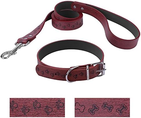 Bark Lover Designer Print Collar and Leash Set (Simulated Leather), for Medium Large Dogs.