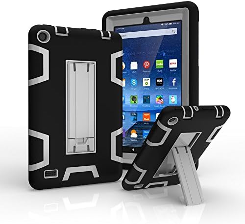 Fire 7 2015 Case,[Kickstand]3in1 Slim Heavy Duty Shockproof Drop Protection Rugged Armor Three Layer Hard Cover PC+Silicone Hybrid High Impact Resistant Defender Full Body Protective Cover