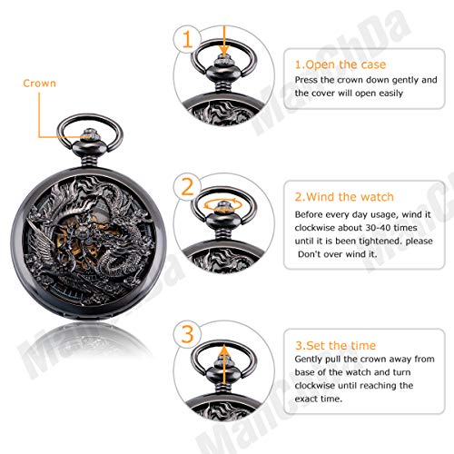 ManChDa Antique Mechanical Pocket Watches for Men Lucky Dragon Phoenix