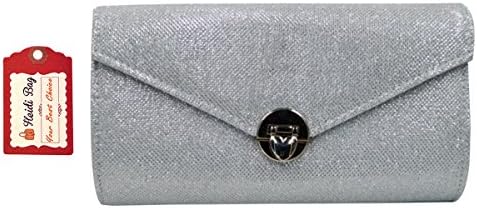 Heidi Womens Glitter Shimmer Bling Clutch Handbag Classy Evening Party Grab Clutch Chain Shoulder Bag Purse