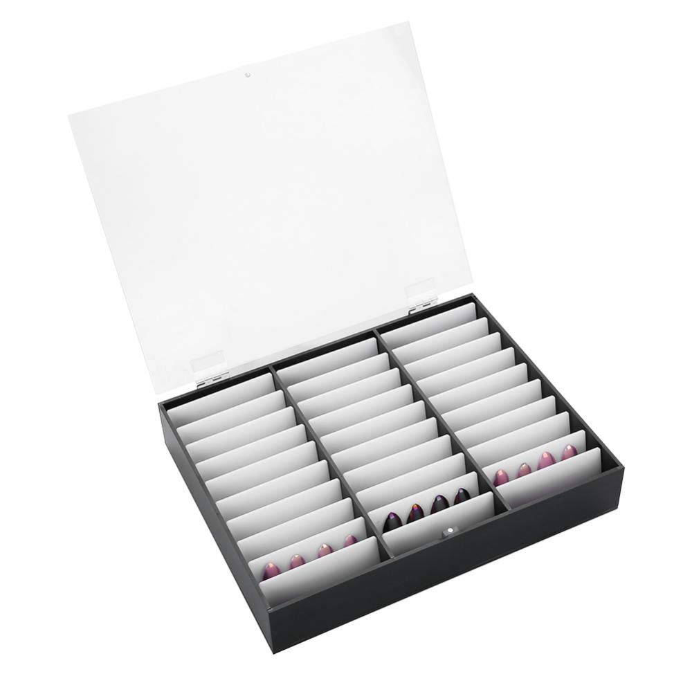 Nail Tips Display Case Storage Box with Lid, 30 Grids, Portable Nail Art Organizer for Nail Art Supplies, Black