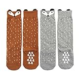 Shorven Baby Kids Cotton Socks Knee High Long Socks Anti Skid With Grips 2 Packs