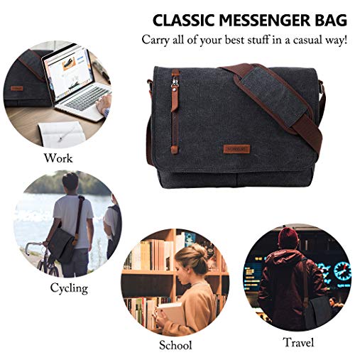Messenger Bag for Men and Women, Canvas Leather 14 Inch Laptop Messenger Bag Shoulder Bag for Work School VONXURY - Thumbnail 5