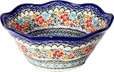 Polish Pottery Ceramika Boleslawiec Bowl Viki Cups, Royal Blue Patterns with Red Cornflower and Blue Butterflies Motif, 6-1/2-Inch