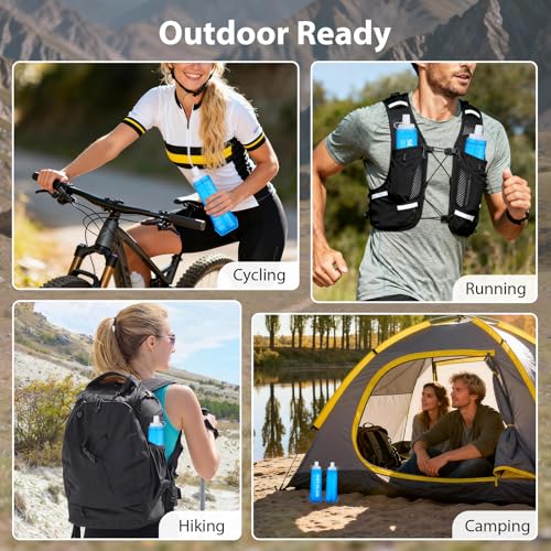 Euqvunn 2 Pcs Soft Water Bottle Running Flask 500ml Reusable BPA Free with Waterproof Cap, Foldable for Running, Walking, Hiking, Cycling