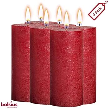 BOLSIUS Rustic Full Metallic Red Candles - Set of 6 Unscented Pillar Candles - Red Candles with a Full Metallic Coat - Slow Burning - Perfect Décor Candle - 190/68m 7.5X 2.75 Inches