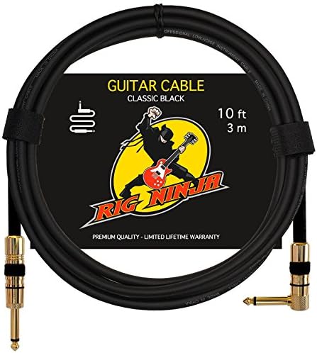 RIG NINJA GUITAR CABLE for Serious Musicians, 10 ft Electric Guitar Amp Cord for a Clean Tone to the Amplifier, Right Angle Instrument Cables, Great Signal Transmission, Low Noise Guitars &amp; Bass Cords