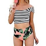 Coutgo Women Floral Print Off-shoulder BikiniBandage Waist Swimsuit Beach Swimwear