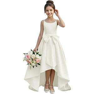 Gnleyane Satin Flower Girl Dresses for Wedding High-Low Girls Pageant Dresses First Communion Dresses