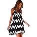 ThinIce Women's Casual Geometric Printed Sleeveless Tassel Spaghetti Strap Loose Short Dress