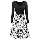 Yeslife Women's V-Neck Long Sleeve Pockets Floral Print Swing Casual Dress Floral-01 XXL