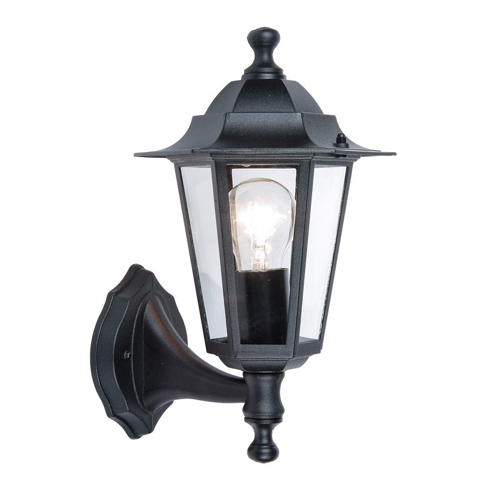 Lutec 5112102012 Black Outdoor Vintage Coach Up Lantern Wall Light | Corniche | 1 x ES E27 Lamp Required (Not Included) | IP44 Exterior Rating