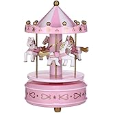 YOVECATHOU Music Box Carousel Gift Christmas Wedding Birthday Gift Decor Cake Topper For Girls Boys (Pink)