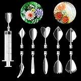 LOHOME 3D Gelatin Art Tools - Set of 10-pieces Stainless Steel Jelly Cake Needles Coming with One 10ml Syringe - Pudding Pastry Nozzles (Flower Shape 3)