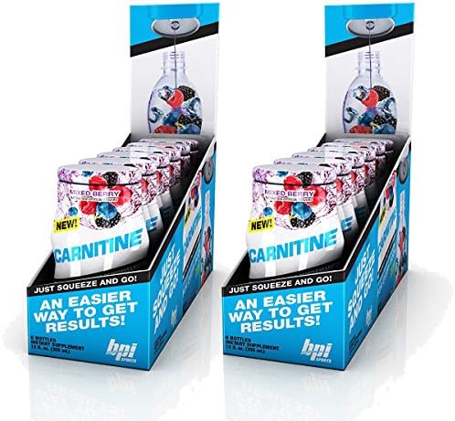 BPI Sports Carnitine Liquid Water Enhancer, 24 Servings Per Bottle, 6 Bottles, 2 Pack (Mixed Berry)