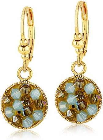 Green Crystal Mix Dangle Earrings -24K Gold Coated - By Clecceli
