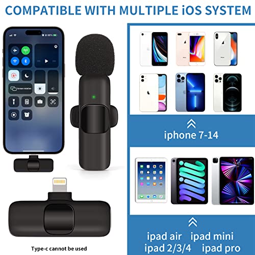 Wireless Microphone for iPhone iPad iPod, Professional Wireless Clipon