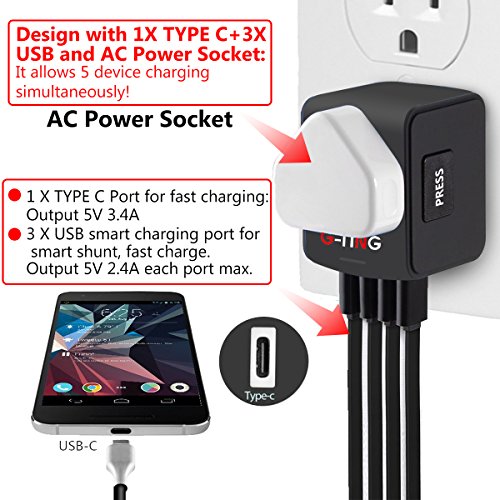 Universal Travel Charger Adapter, G-TING International All-in-one USB Travel Cube Power Adapter Plug for UK/EU/US/AU about 150 Countries, European Adapters, Worldwide Wall Charger AC Socket with U - Thumbnail 3