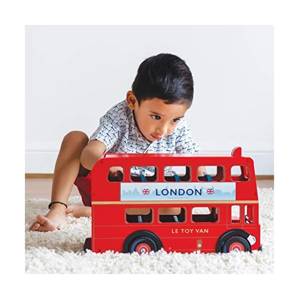 Le Toy Van TV469 Cars & Construction Double Decker Wooden Role Play Suitable for Girls and Boys Toys, London Bus