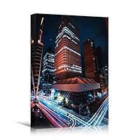 Canvas Wall Art Street Lights Cityscape Colorful Modern Multicolor Neon Photography Places - 12x18 inches