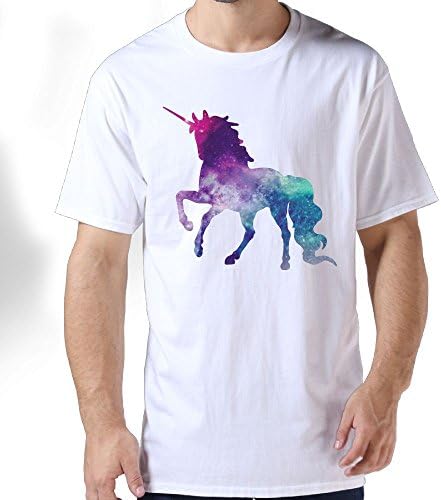Huayaa Mens Cotton T-Shirt Galaxy Glittering Starry Unicorn Horse Casual Short Sleeve Round Neck Tee 3X