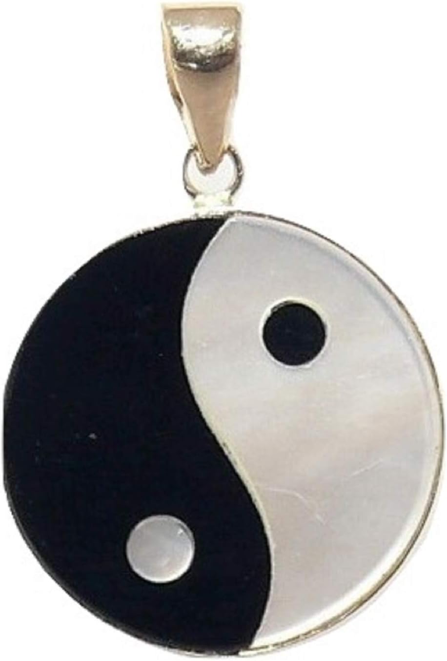 Vics Fine Jewelry Black Onyx and Mother of Pearl Yin Yang Pendant 14k Yellow Gold