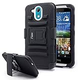 HTC Desire 526 Case, Nagebee - HTC Desire 526 (Verizon) Heavy Duty Hybrid Armor Dual Layer Rhino Kickstand Belt Clip Holster Combo Rugged Case for HTC Desire 526 (Holster Combo Black)