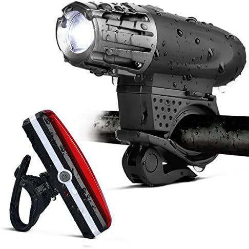 USB Rechargeable LED Bike Light Set, LASUAVY Waterproof Super Bright LED Bicycle Lights including 300 Lumens Front Light and 100 Lumens Tail Light - Easy Installation Mountain Bike Light Safety for Night Riders Bicycle Lights