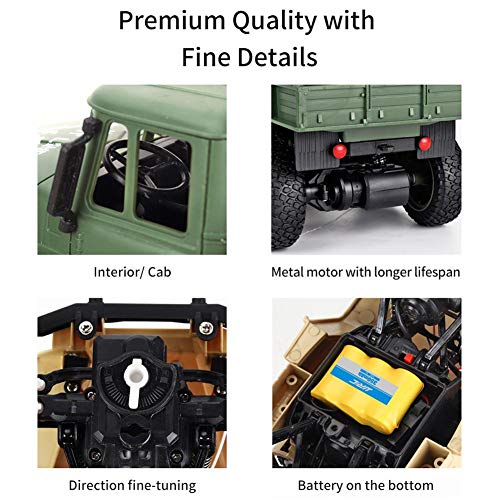 fllyingu Ferngesteuerter LKW, 2,4 Ghz 4WD Off Road RC Militär LKW Transporter mit Licht, wiederaufladbare 1:18… – Bild 5