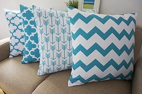 Howarmer Reg Canvas Cotton Aqua Blue Decorative Throw Pillows