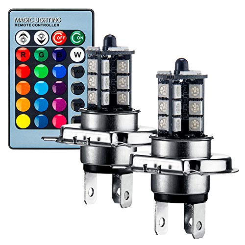 YIJINSHENG 2PCS 27SMD 12V multi-color RGB 5050 H4 9003 HB2 LED Replacement fog lights reversing lights with Headlight Bulb remote Control (YK.RGB.H4)