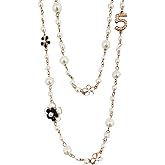 Designer Imitation Pearl Neckalce Camellia Flower Number 5 Long Layered Charm Sweater Neckalce for Women