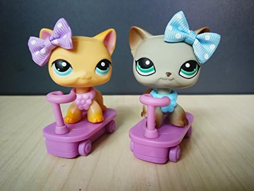 Mini Pet Shop Littlest 2PC LPS Shorthair Cat Grey Kitten Yellow Kitty with Accessories Collection Rare Toy Figure Playsets Girls Boys Children Gift #339 #391