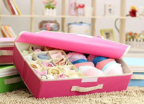 Zondam 10 Cell Dustproof Drawer Dividers Closet Organizers Sock Bra Underwear Scarf Tie Storage Box with Cover Rose red