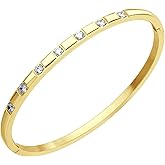 555Jewelry Stainless Steel Thin CZ Cuff Hinged Bangle Bracelet for Women