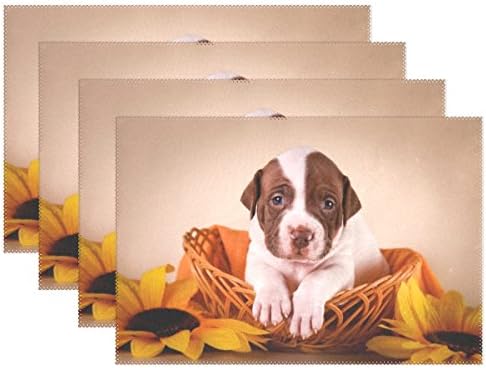 Chen Miranda Cute Puppies Pitbull Terrier Polyester Placemats of Home Decor for Dining Table Party Kitchen Table Everyday Use Meal Pad Cup Mat 12"x18" Set of 6