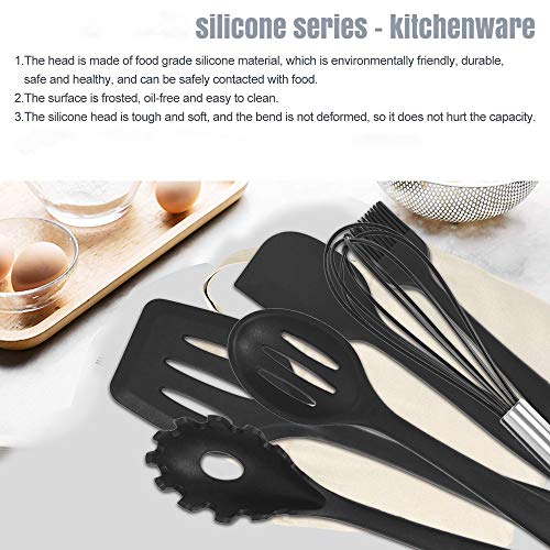Silicone Kitchen Utensil Set, 10pcs Heat-Resistant Non-Stick Cooking Tool Kit Silicone Cooking Utensils With Solid Core High Heat Resistant for Cooking, Ideal Gift for Familyã€Ship from USAã€‘ (Black)
