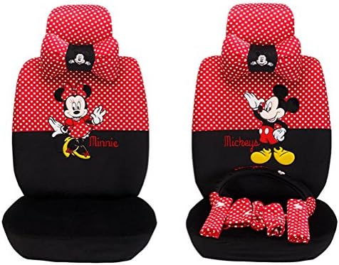1 sets beautiful cartoon universal car front and back seat covers car steering wheel cover hand brake cover (red black)
