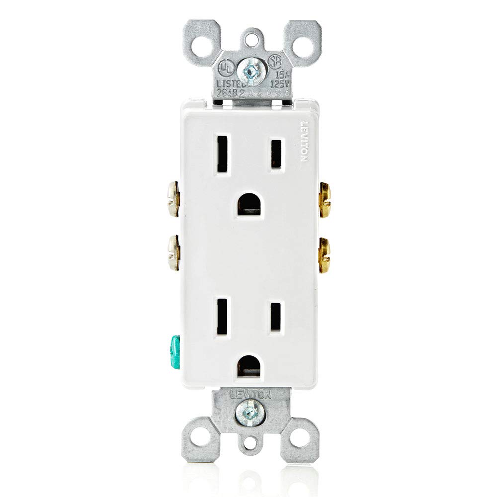 Leviton 5325-W 15 Amp, 125 Volt, Decora Duplex Receptacle, Residential Grade, Grounding, White