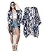 Mixmax Vintage Women Floral Print Long Loose Kimono Cardigan Blouses Beach Cover up (M, Navy Blue)